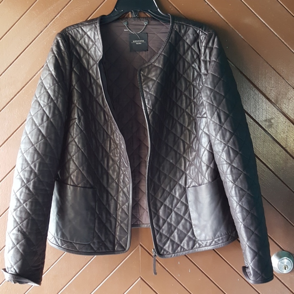 Brown nice quilted Leather jacket